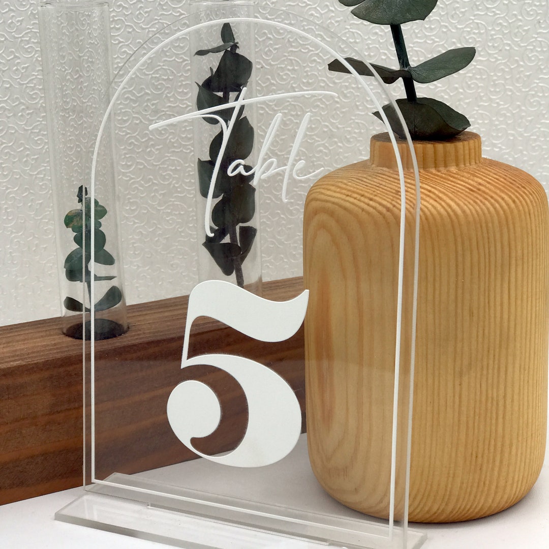 Clear Transparent Arch Acrylic Wedding Table Numbers With Stand, Custom ...