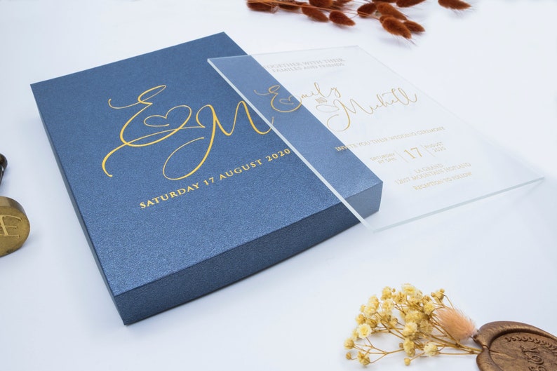 Luxury Wedding Invitation, Acrylic Invitations, Plexiglass Invitation, Clear Invitation With Metalic Paper Box image 4