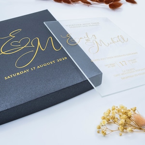 Luxury Wedding Invitation, Acrylic Invitations, Plexiglass Invitation, Clear Invitation With Metalic Paper Box image 8