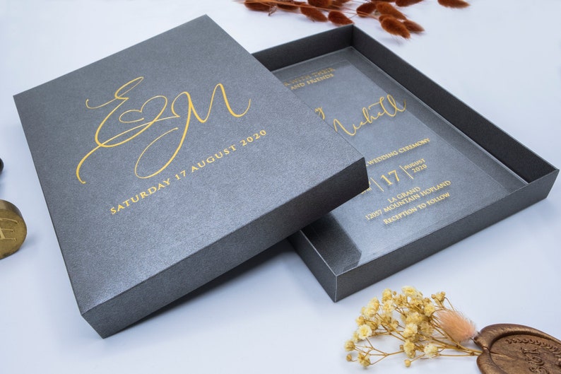 Luxury Wedding Invitation, Acrylic Invitations, Plexiglass Invitation, Clear Invitation With Metalic Paper Box image 5