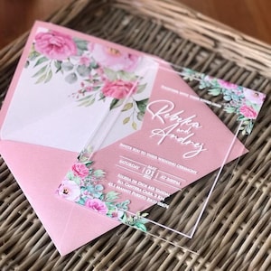 Invito acrilico personalizzato, invito trasparente con busta, salva il set di date con RSVP, menu e schede dei dettagli