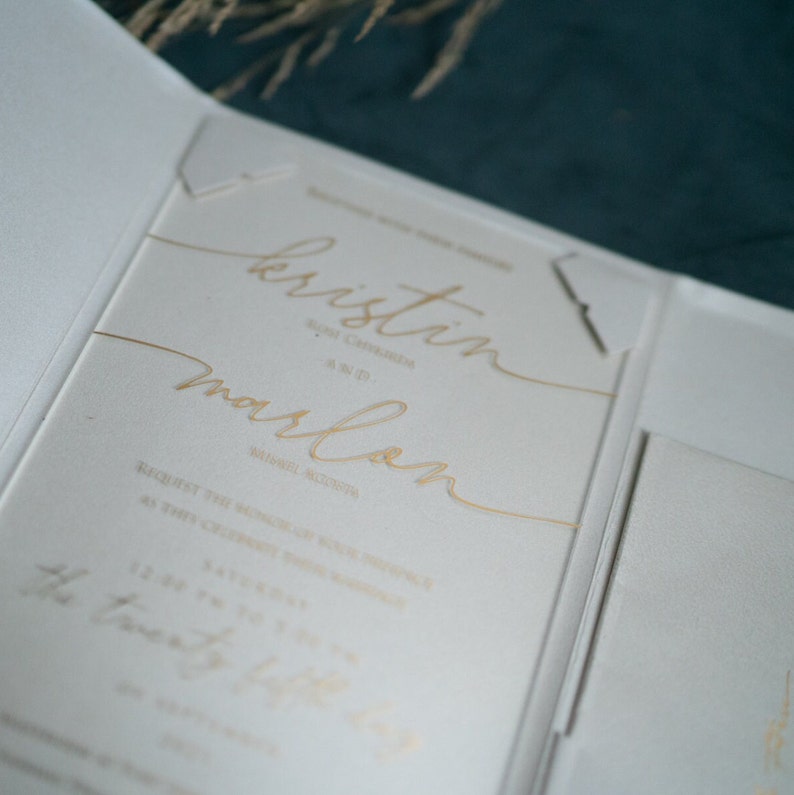 Elegant Trifold Wedding Invitation With Shimmer Cardstock Etsy