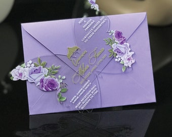 Butterfly Cut Acrylic Quinceañera Invitation: Floral Sweet 16