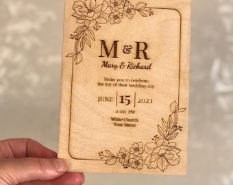 Customizable Rustic Wooden Wedding Invitation Cards, Unique Laser Cut Luxury Invitation