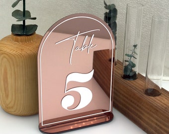 Rose Gold Mirror Wedding Table Numbers with, Arch Wedding Table Decor, Rose Gold Arch Wedding Signages