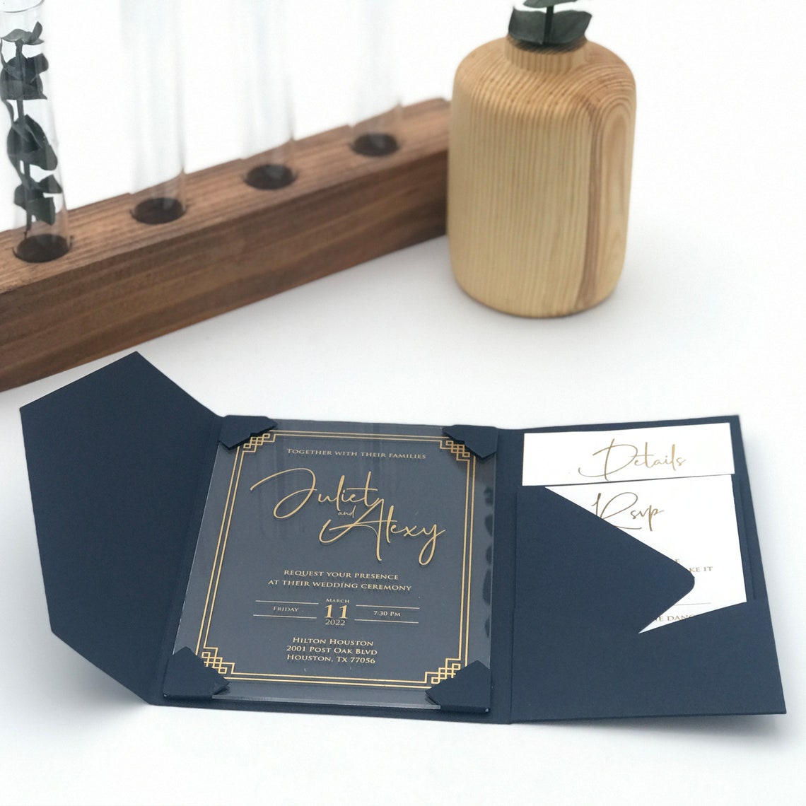 Pocket Wedding Invitation Suite Custimizable Acrylic Trifold Etsy