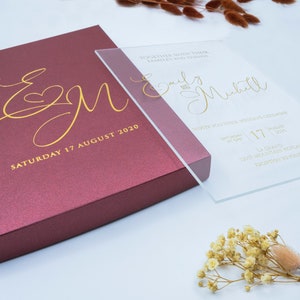 Luxury Wedding Invitation, Acrylic Invitations, Plexiglass Invitation, Clear Invitation With Metalic Paper Box image 2