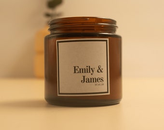 Customizable Handmaded Soy Wax Clean Burning Candle with Modern Amber Jars, Personalized Gifts