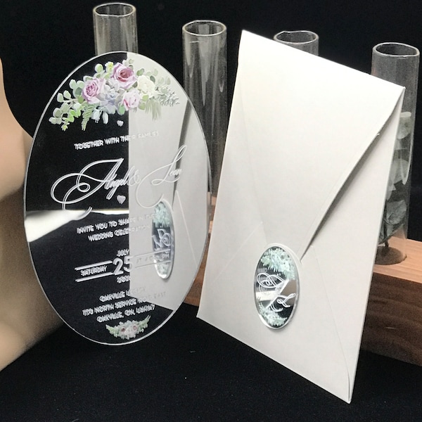 Mirror acrylic invitation, invitation set,Wedding invitation acrylic, Floral invitation, Unique Invites, Acrylic invite, Save The Date,