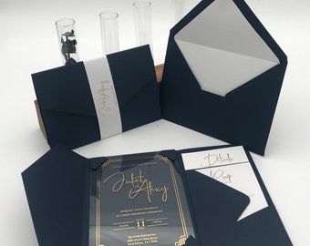 Customizable Acrylic Trifold Wedding Invitation Suite with Envelopes & RSVP