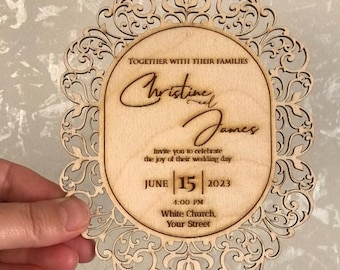 Individualisierbare Rustikale Hochzeitseinladungskarten aus Holz, einzigartige Laser cut Luxus-Einladung