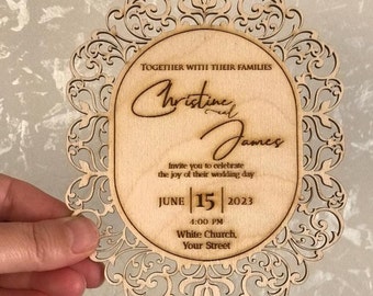 Customizable Rustic Wooden Wedding Invitation Cards, Unique Laser Cut Luxury Invitation