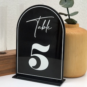 Black Arch Acrylic Wedding Table Numbers with Stand, Custom Acrylic Wedding Table
