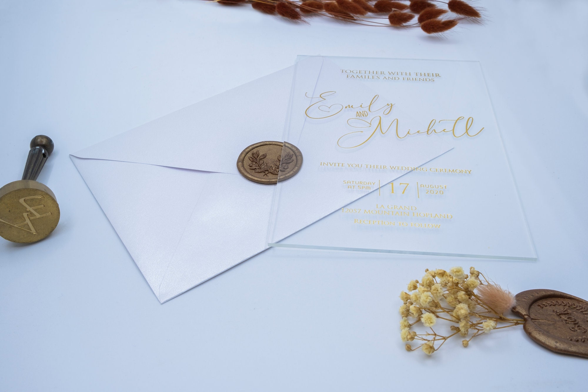 Acrylic Wedding Invitation: Clear Plexiglass With Metallic