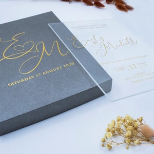 Luxury Wedding Invitation, Acrylic Invitations, Plexiglass Invitation, Clear Invitation With Metalic Paper Box image 6