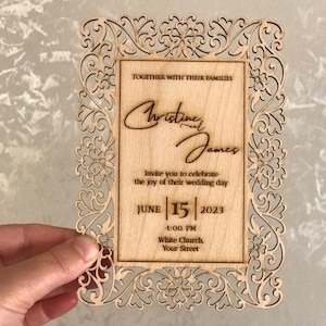 Rustikale Hochzeitseinladung aus Holz, einzigartige Laser cut Luxus-Einladung