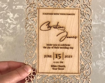 Rustikale Hochzeitseinladung aus Holz, einzigartige Laser cut Luxus-Einladung
