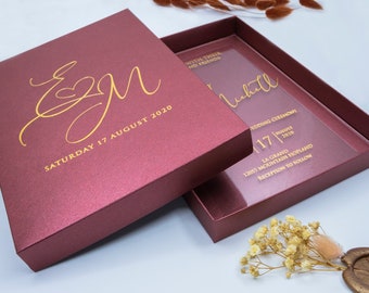 Luxury Acrylic Wedding Invitation: Clear Plexiglass with Metallic Box