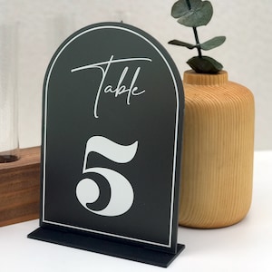 Black Arch Acrylic Wedding Table Numbers Frosted with Stand, Custom Acrylic Wedding Table