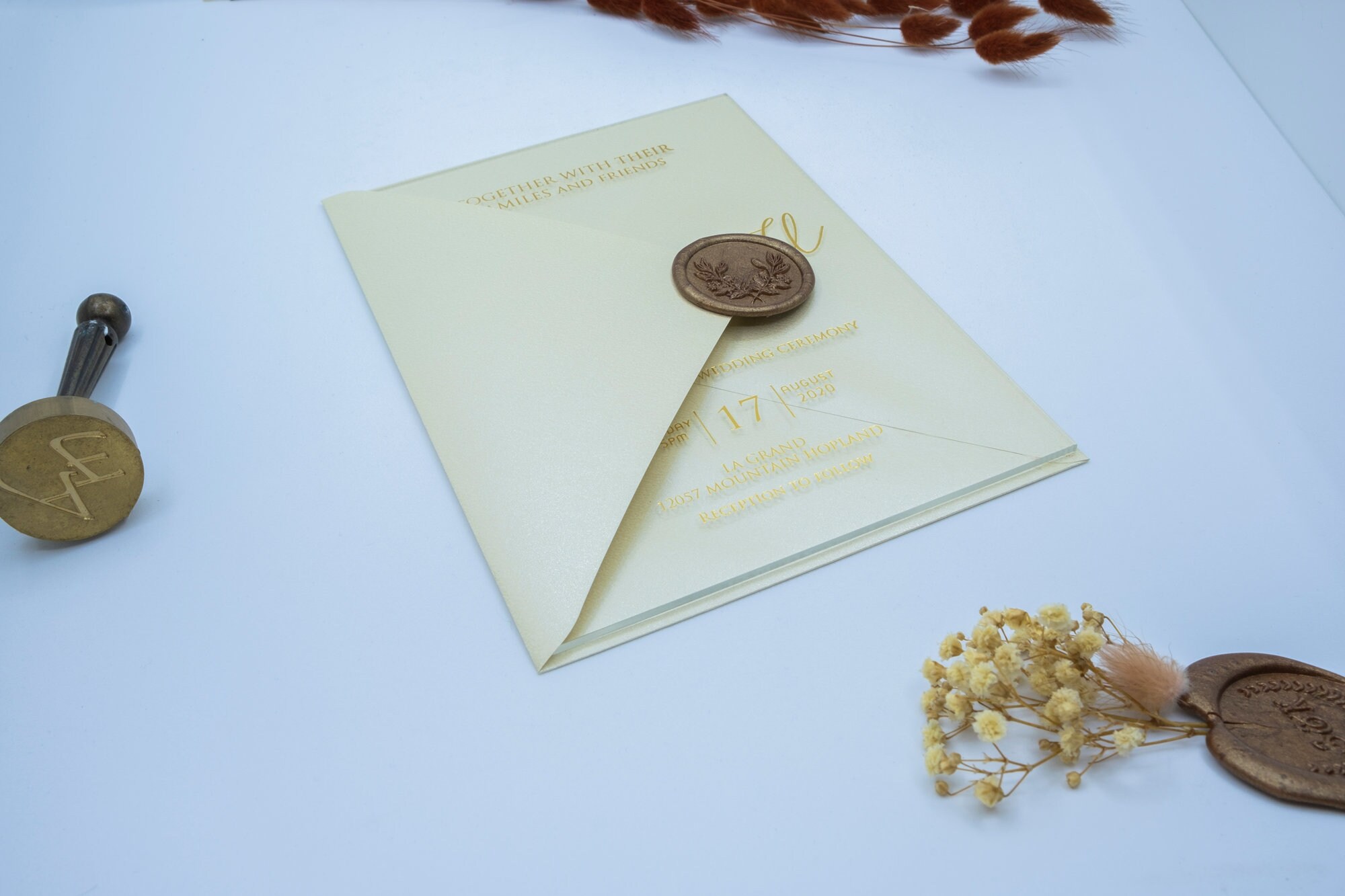 Acrylic Wedding Invitation: Clear Plexiglass With Metallic