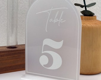 Frosted Transparent Arch Acrylic Wedding Table Numbers with Stand, Custom Acrylic Wedding Table