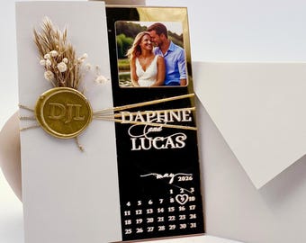 Personalized Acrylic Wedding Invitation Set: Photo Save the Date, Wax Seal