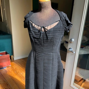 Vintage 1950s little black evening dress - sweetheart neckline with gorgeous gathered fabric, Large