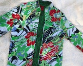 Tropical quilted jacket - straight collar - fitted - long sleeves - reversible - Small - vintage Toni B. - 100 cotton