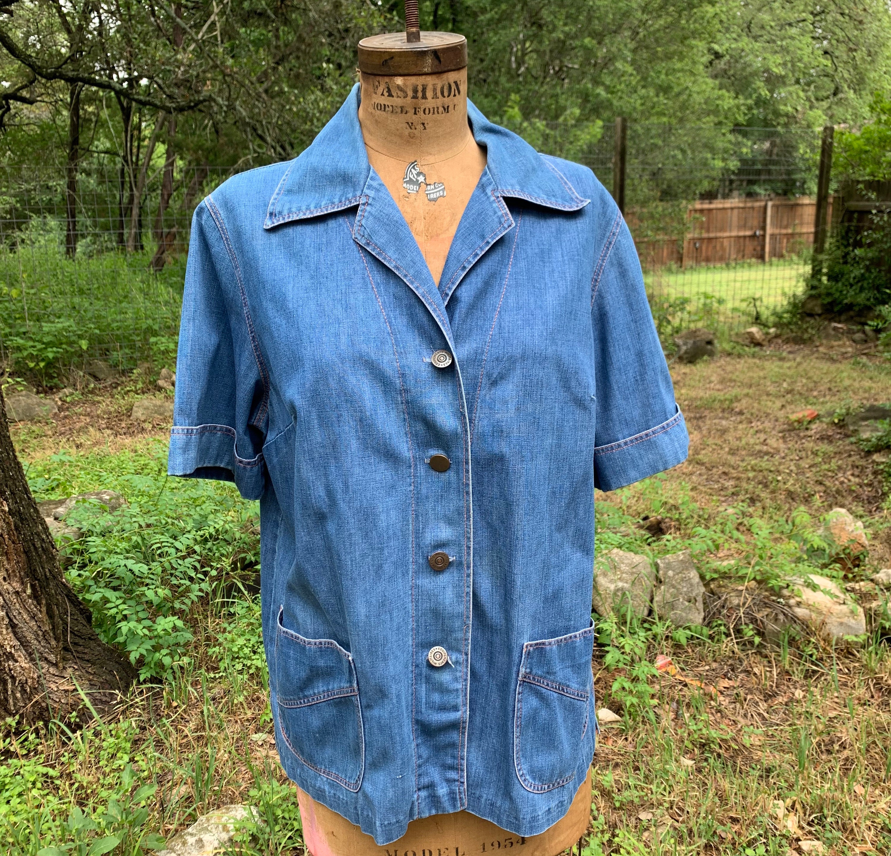 Denim Chore Coat Top Vintage 1970s 
