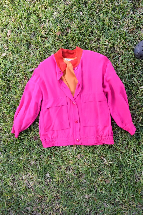 Oversized silk athleisure jacket: red & hot pink c