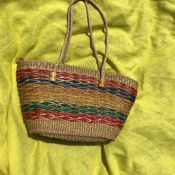 Rainbow Striped Straw Shoulder / Beach Bag - Large - image 4