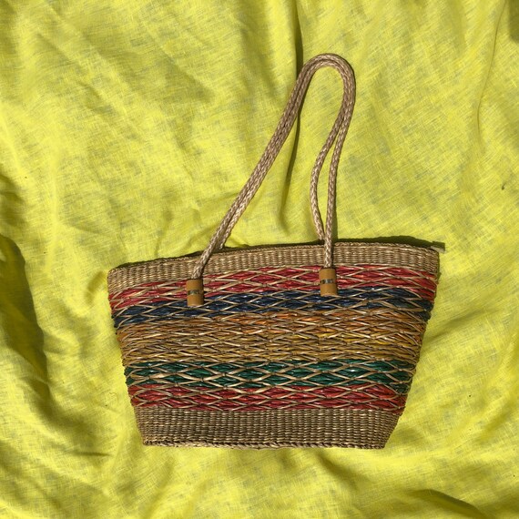 Rainbow Striped Straw Shoulder / Beach Bag - Large - image 2