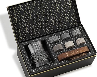 Das Connoisseur's Set - Whisky Steine & Reserve Whisky Kristallglas