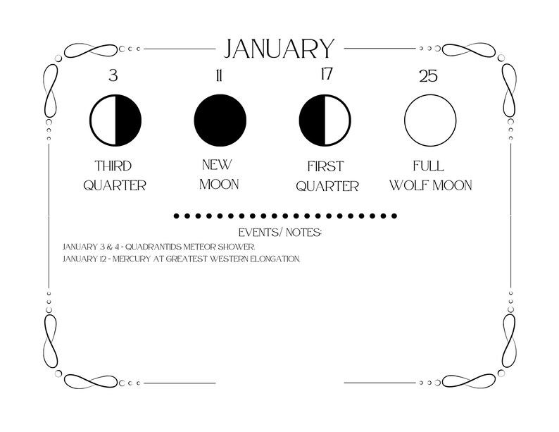 2024 Moon Phase Calendar Digital PDF Printable Instant Download 12