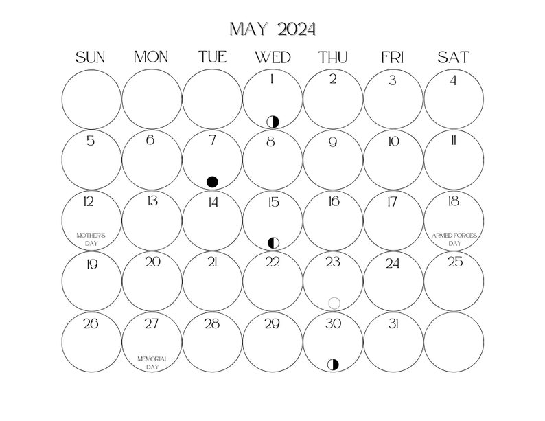 2025 Moon Phase Calendar Digital PDF Printable Instant Download 12
