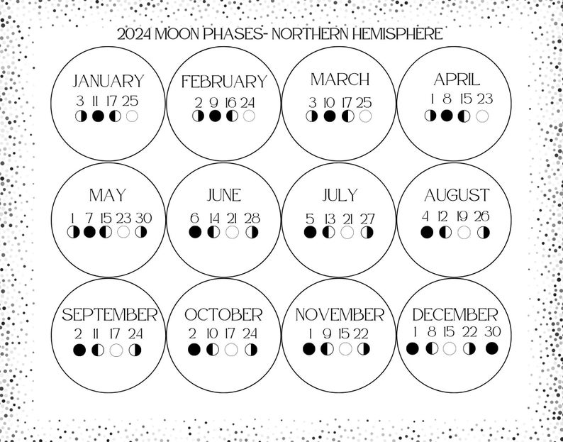 2024 Moon Phase Calendar Digital PDF Printable Instant Download 12