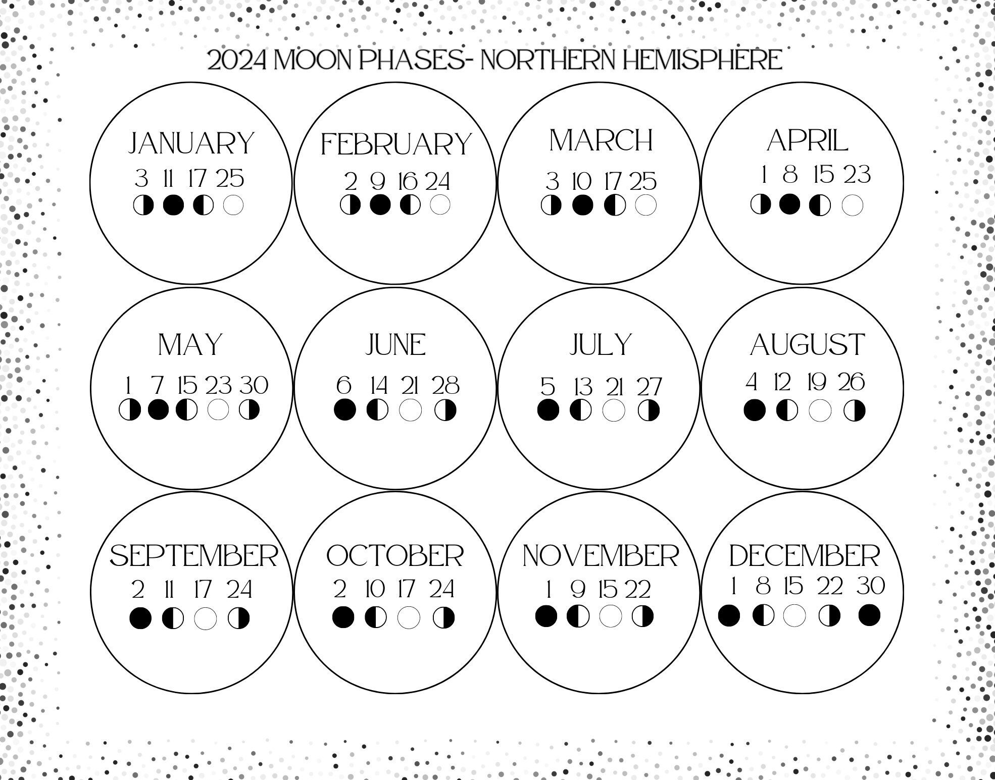 2024 Moon Phase Calendar Digital PDF Printable Instant Download 12