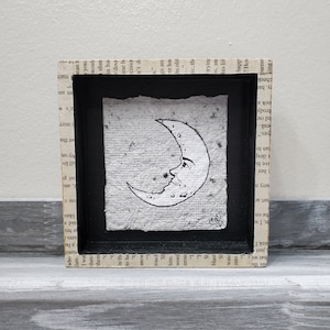 Out of This World: Mr. Shining Moon | 5&quot;x5&quot; | handmade recycled paper illustration on decoupage frame