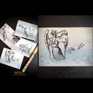 3.5x2.5 Original Kunstkarte / ACEO / Mischtechnik / "Siren of Air and Sea" von Cleo Wolff