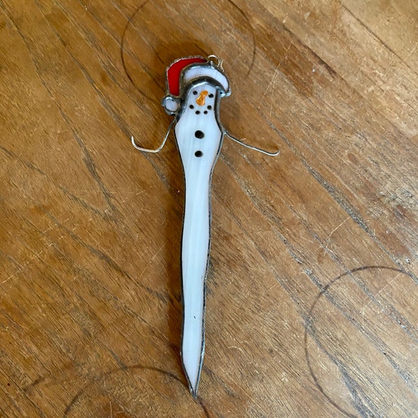 Stained glass icicle snowman ornament