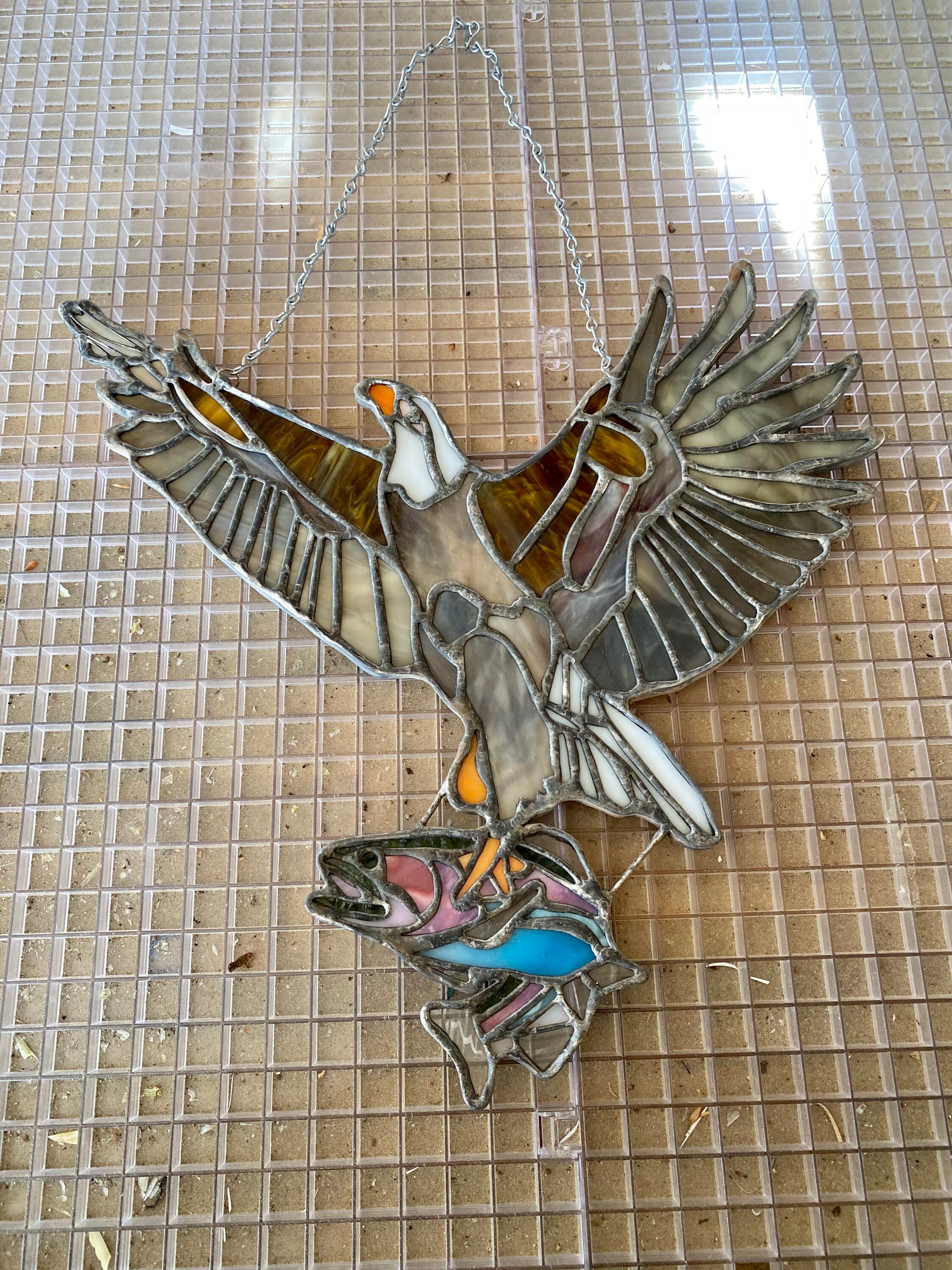 Stained Glass Bald Eagle Getting Dinner. Etsy