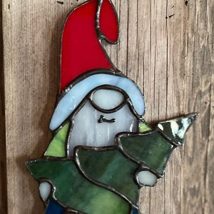 Stained glass Christmas tree gnome