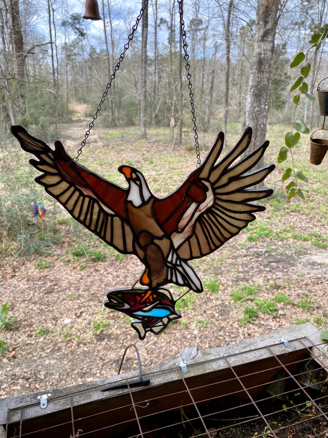 Stained Glass Bald Eagle Getting Dinner. Etsy