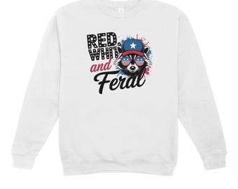 Rot, Weiß und Wilder Png, 4. Juli Png, lustiger Waschbär-Hotdog Png, Wilde PNG, USA PNG, Sublimationsdesign, Unabhängigkeitstag, Kleinkind-Shirt