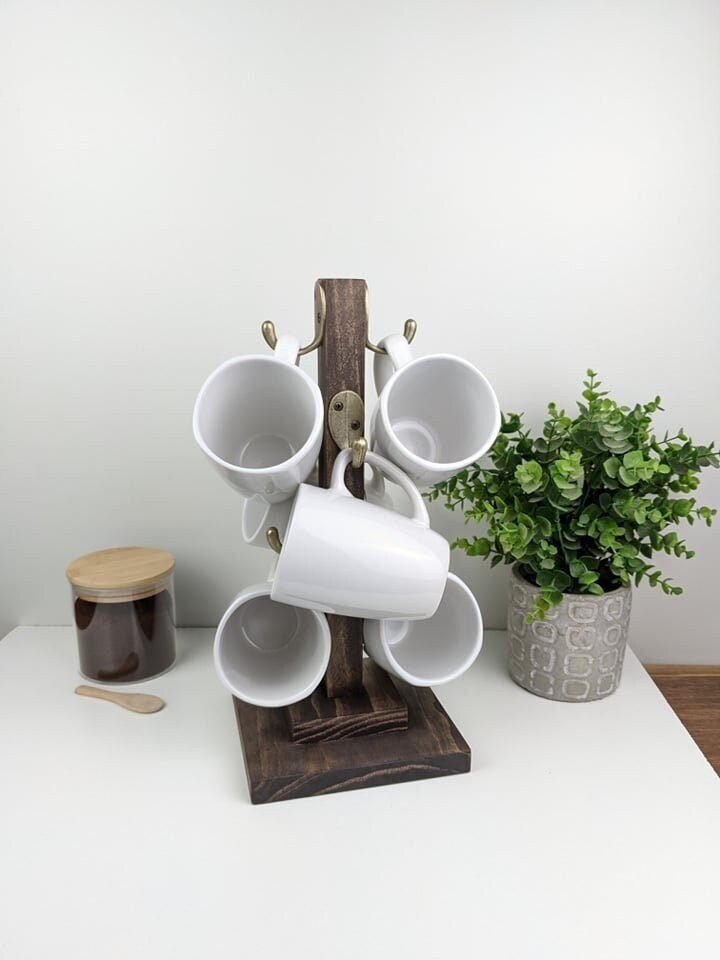 Rustic Coffee Bar Mug Hanger 6 Hook Coffee Mug Tree Coffee Etsy