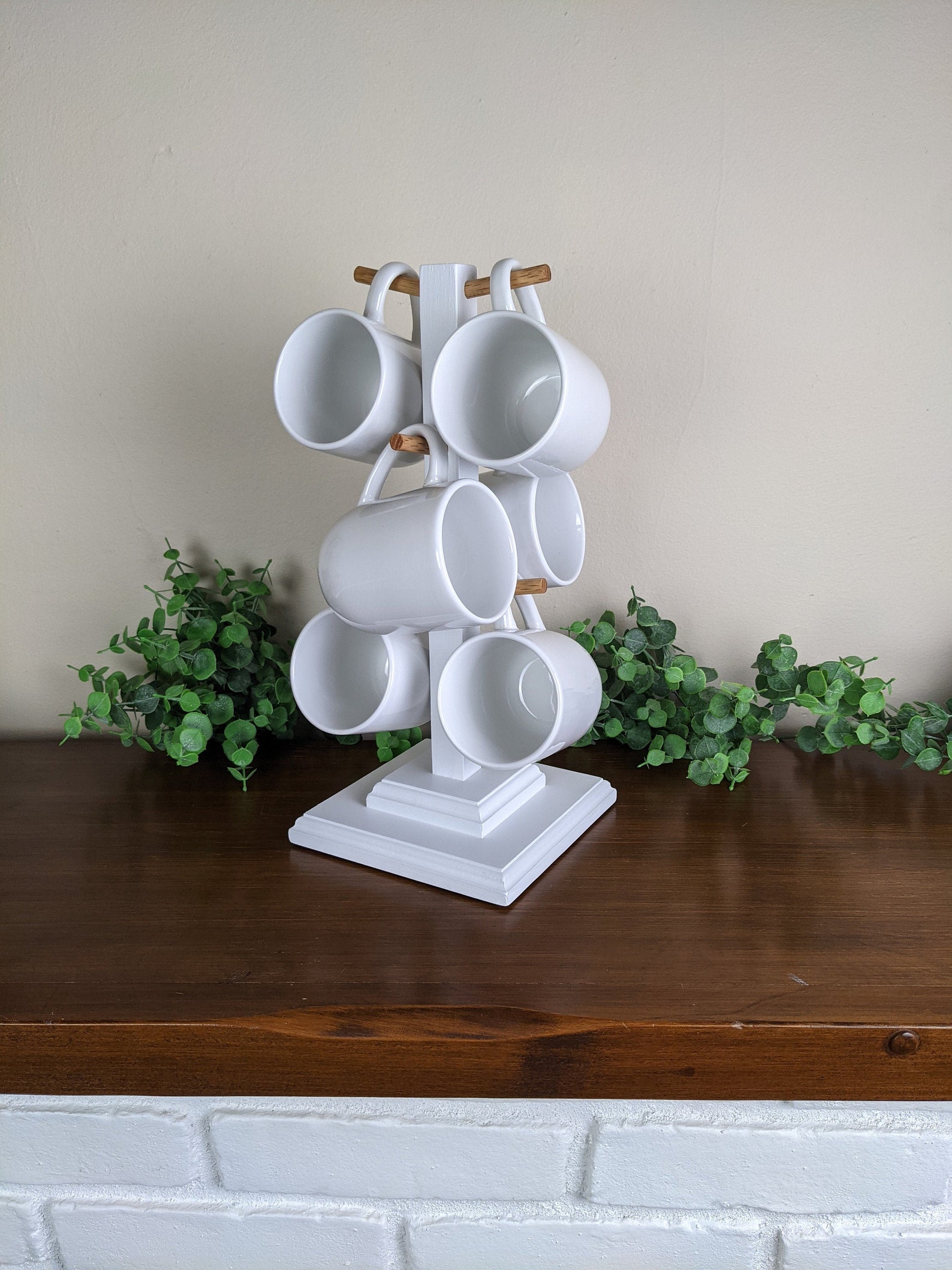 Coffee Bar Decor Mug Hanger Wooden Coffee Cup Stand 6Cup Etsy