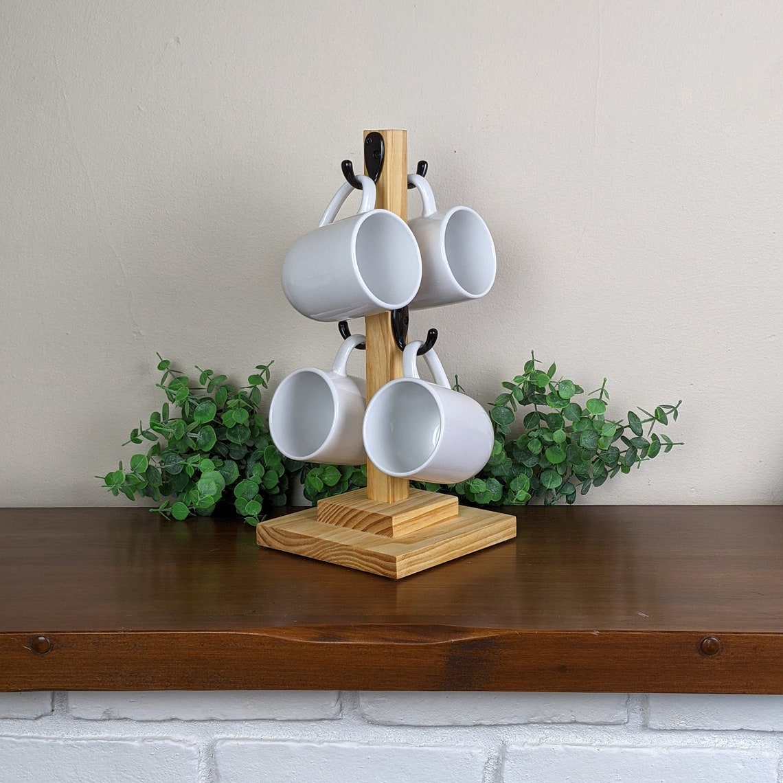 Wooden Mug Tree Natural Pine Coffee Cup Stand Rustic Etsy