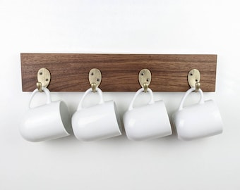 Coffee Mug Rack | 4 Hook Wall Mounted Coffee Cup Hanger For Kitchen Or Coffee Bar