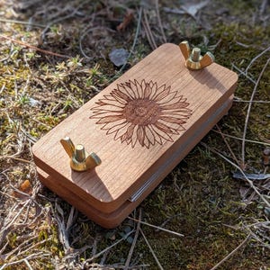 Mini Flower Press With Sunflower Design | Gift For Nature Lover Or Traveler | Sunflower Gift | 2" x 4" image 14