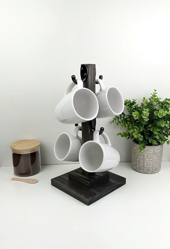 Rustic Coffee Bar Mug Hanger 4 Hook Coffee Mug Tree Coffee Etsy